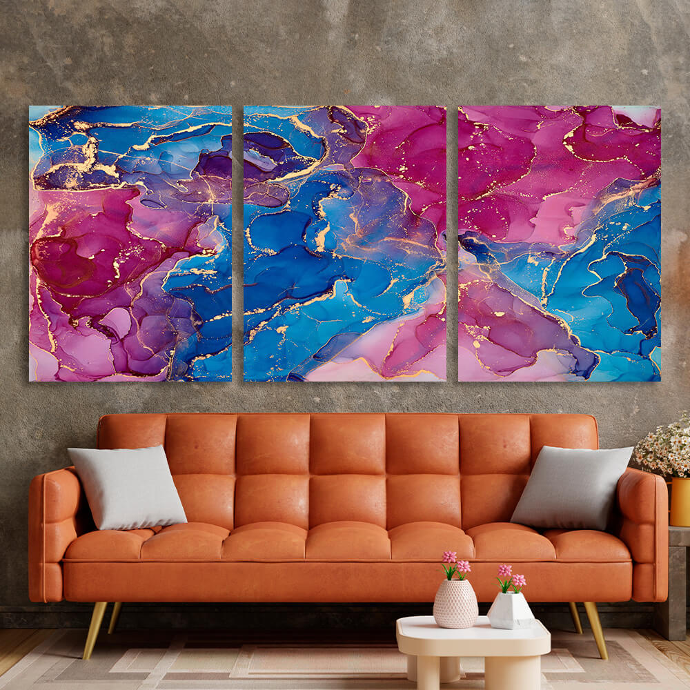 Modular abstraction in shades of pink and blue Multi Panel Canvas Wall Art Print