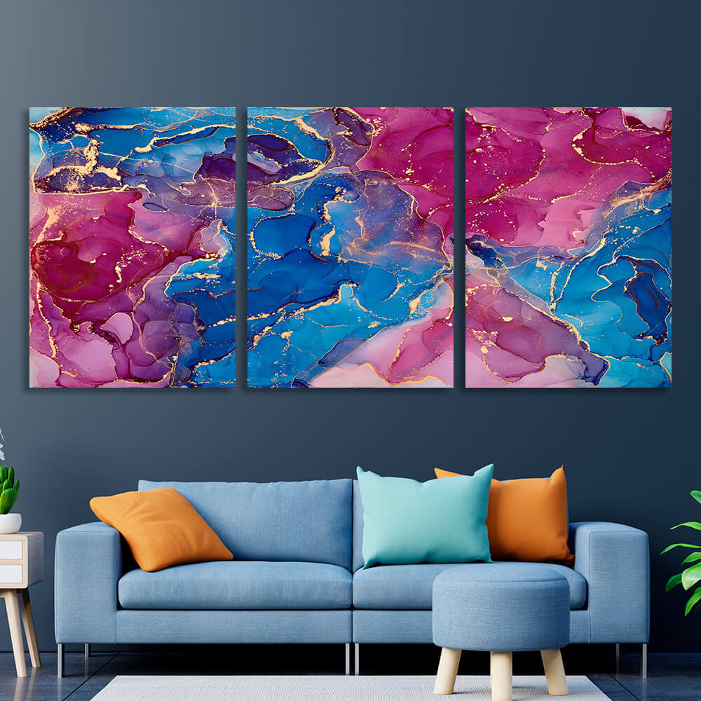 Modular abstraction in shades of pink and blue Multi Panel Canvas Wall Art Print