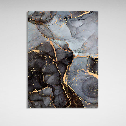 Black and gray abstract with gold Abstraction Canvas Wall Art Print