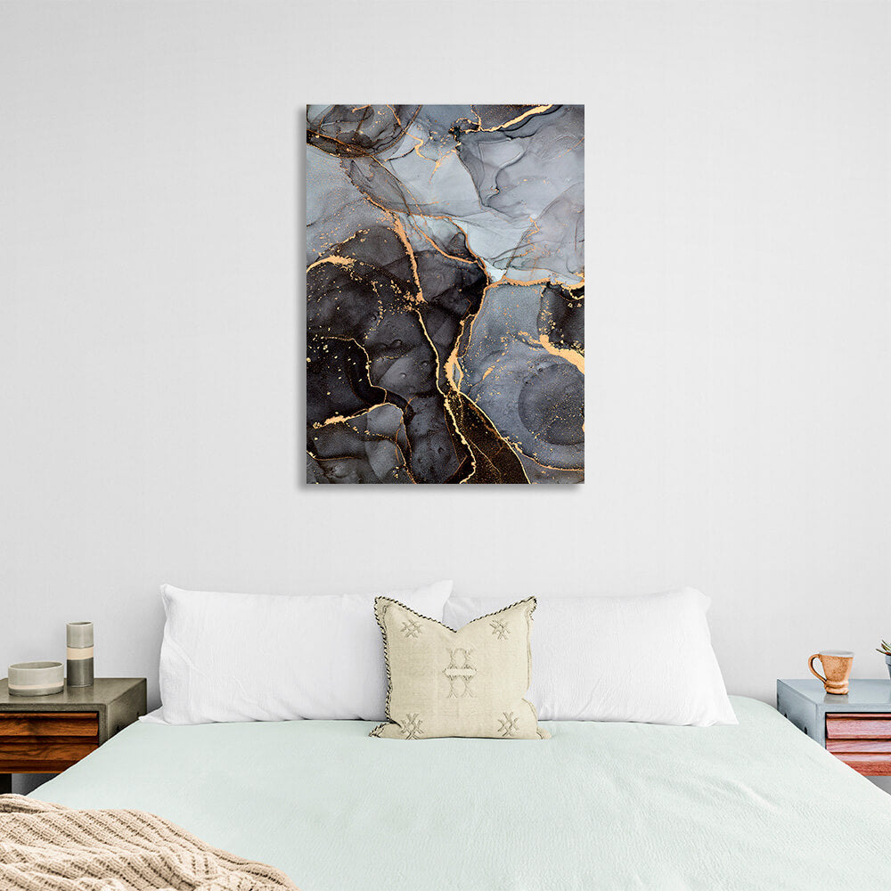 Black and gray abstract with gold Abstraction Canvas Wall Art Print