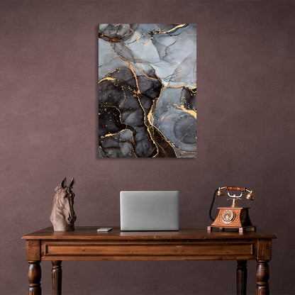 Black and gray abstract with gold Abstraction Canvas Wall Art Print