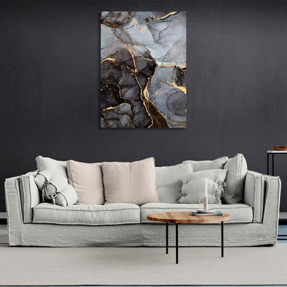 Black and gray abstract with gold Abstraction Canvas Wall Art Print