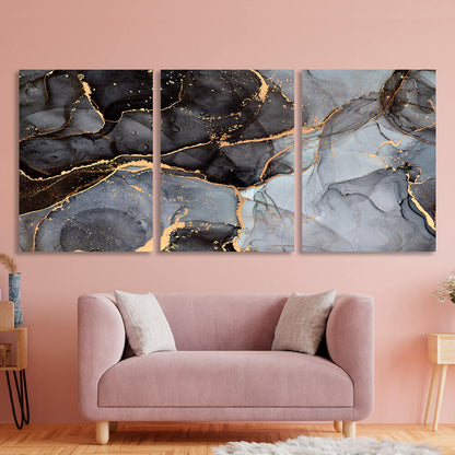 Modular gray-and-black abstract Multi Panel Canvas Wall Art Print