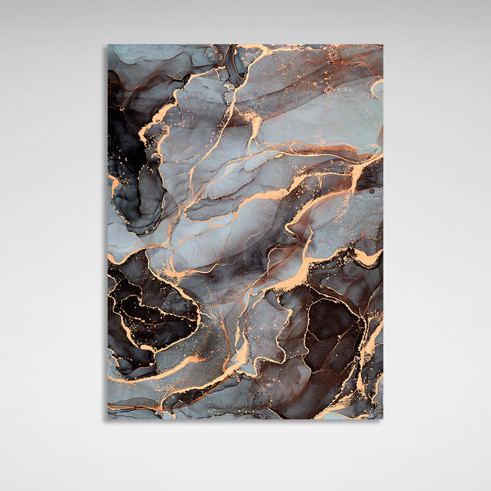 Black and cream abstract with gold Abstraction Canvas Wall Art Print