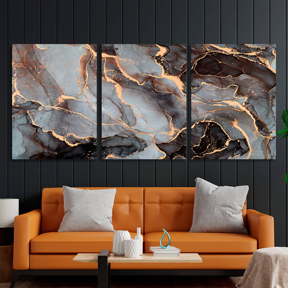 Modular gray-gold abstraction Multi Panel Canvas Wall Art Print