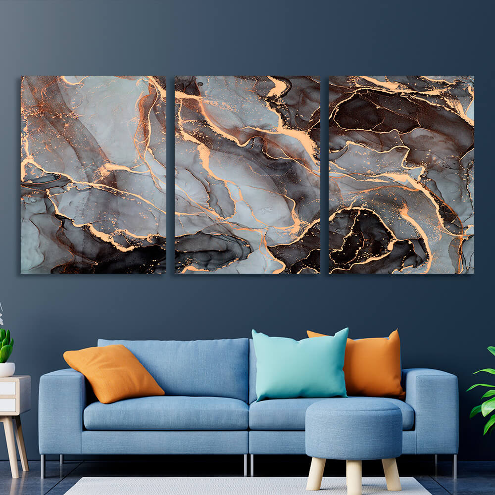 Modular gray-gold abstraction Multi Panel Canvas Wall Art Print