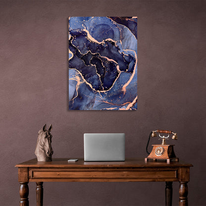 Navy blue abstract with gold elements Abstraction Canvas Wall Art Print