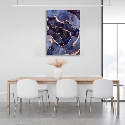 Navy blue abstract with gold elements Abstraction Canvas Wall Art Print