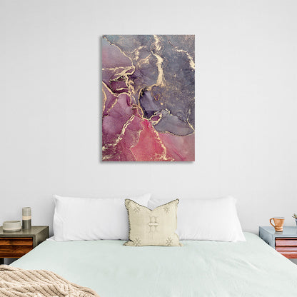 Powder gray shades with red-burgundy and gold elements Abstraction Canvas Wall Art Print