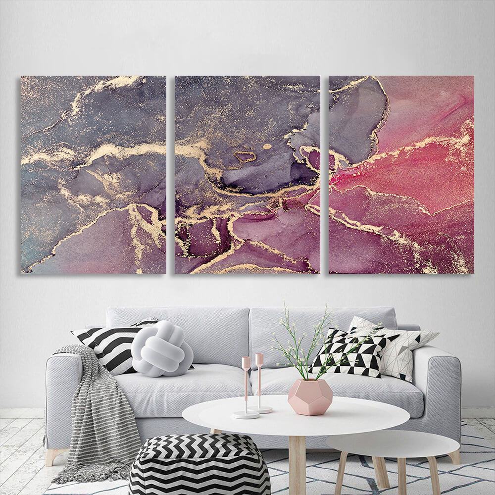 Modular burgundy-gray abstract Multi Panel Canvas Wall Art Print