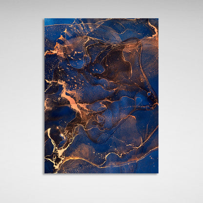 Bright blue and gold Abstraction Canvas Wall Art Print