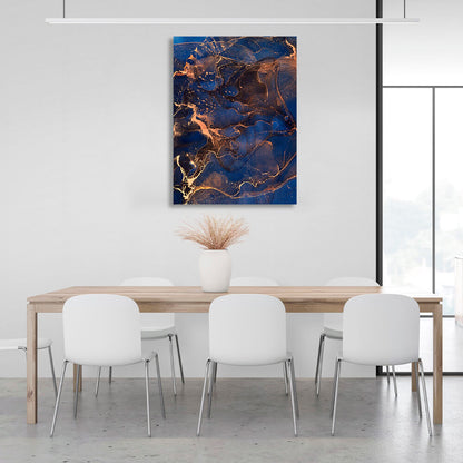 Bright blue and gold Abstraction Canvas Wall Art Print