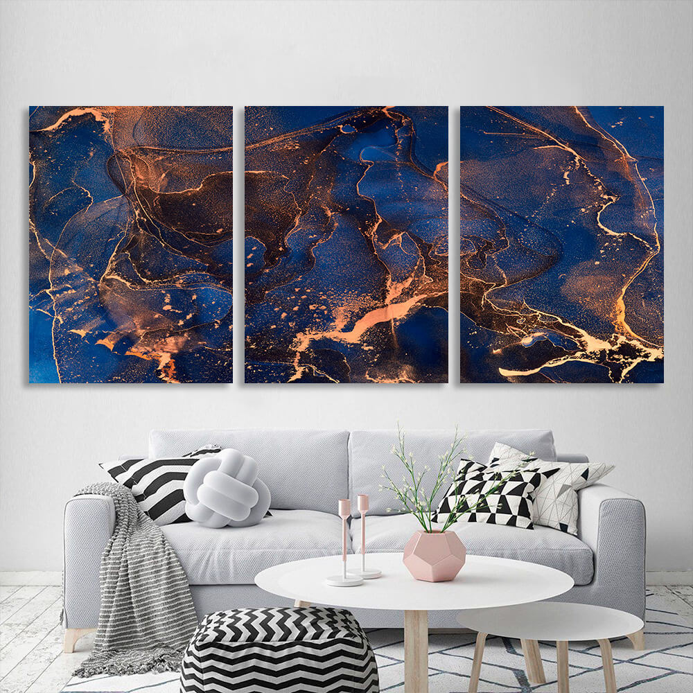 Modular abstract navy and gold Multi Panel Canvas Wall Art Print