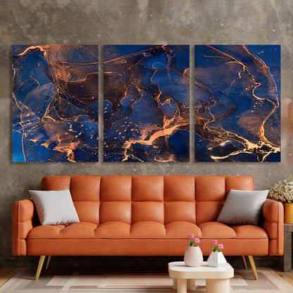 Modular abstract navy and gold Multi Panel Canvas Wall Art Print