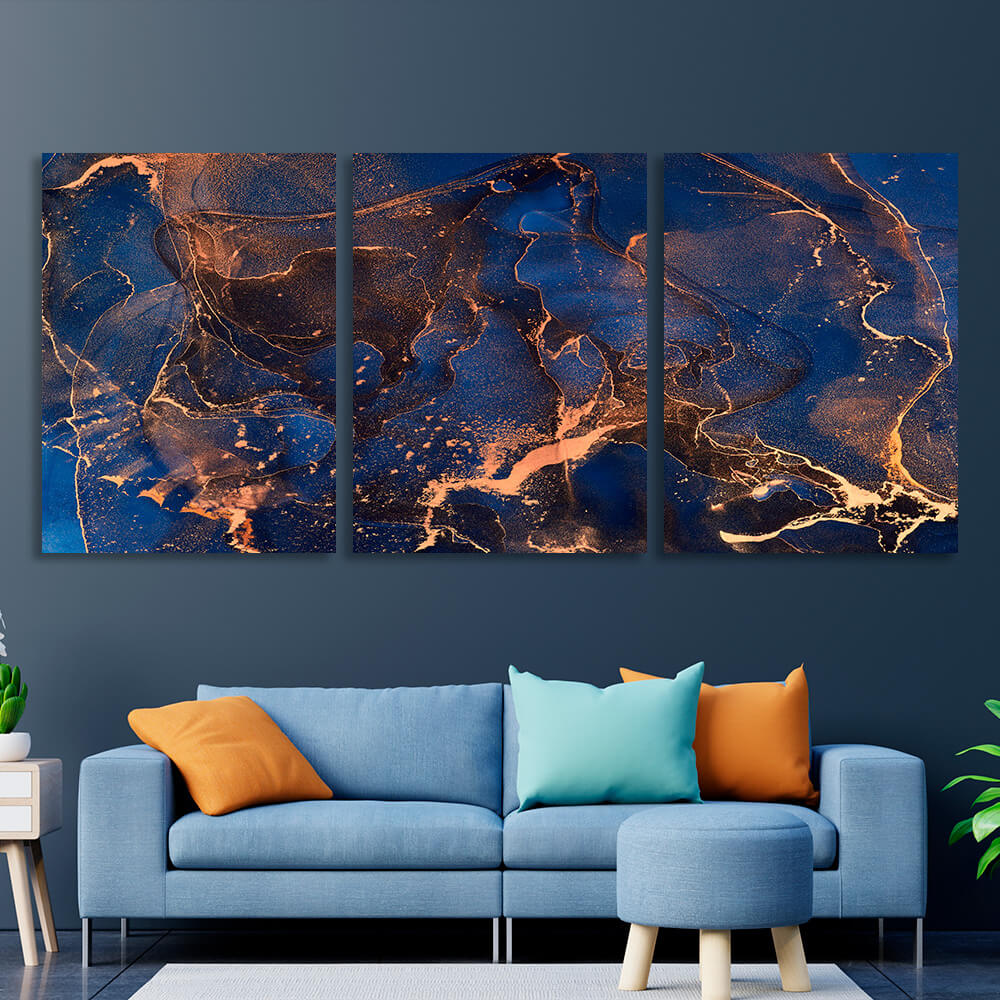 Modular abstract navy and gold Multi Panel Canvas Wall Art Print