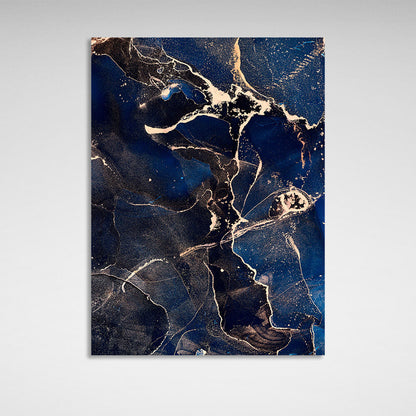 Blue and black abstract with gold elements Abstraction Canvas Wall Art Print