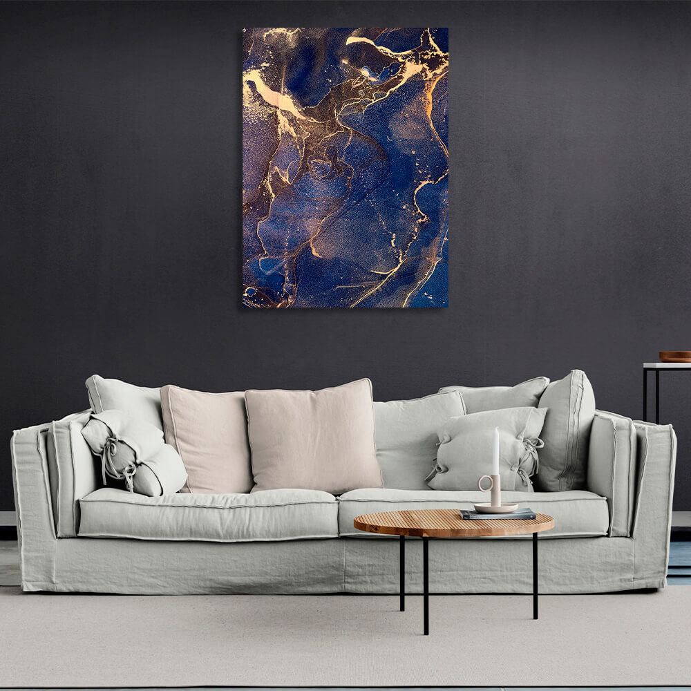 Gold and navy Abstraction Canvas Wall Art Print