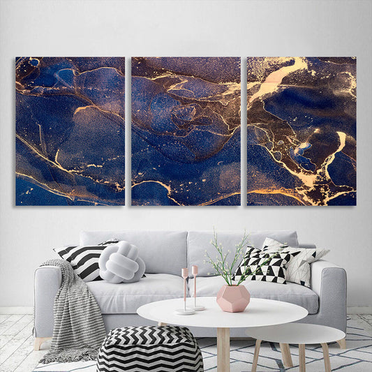 Modular blue-gold abstract Multi Panel Canvas Wall Art Print