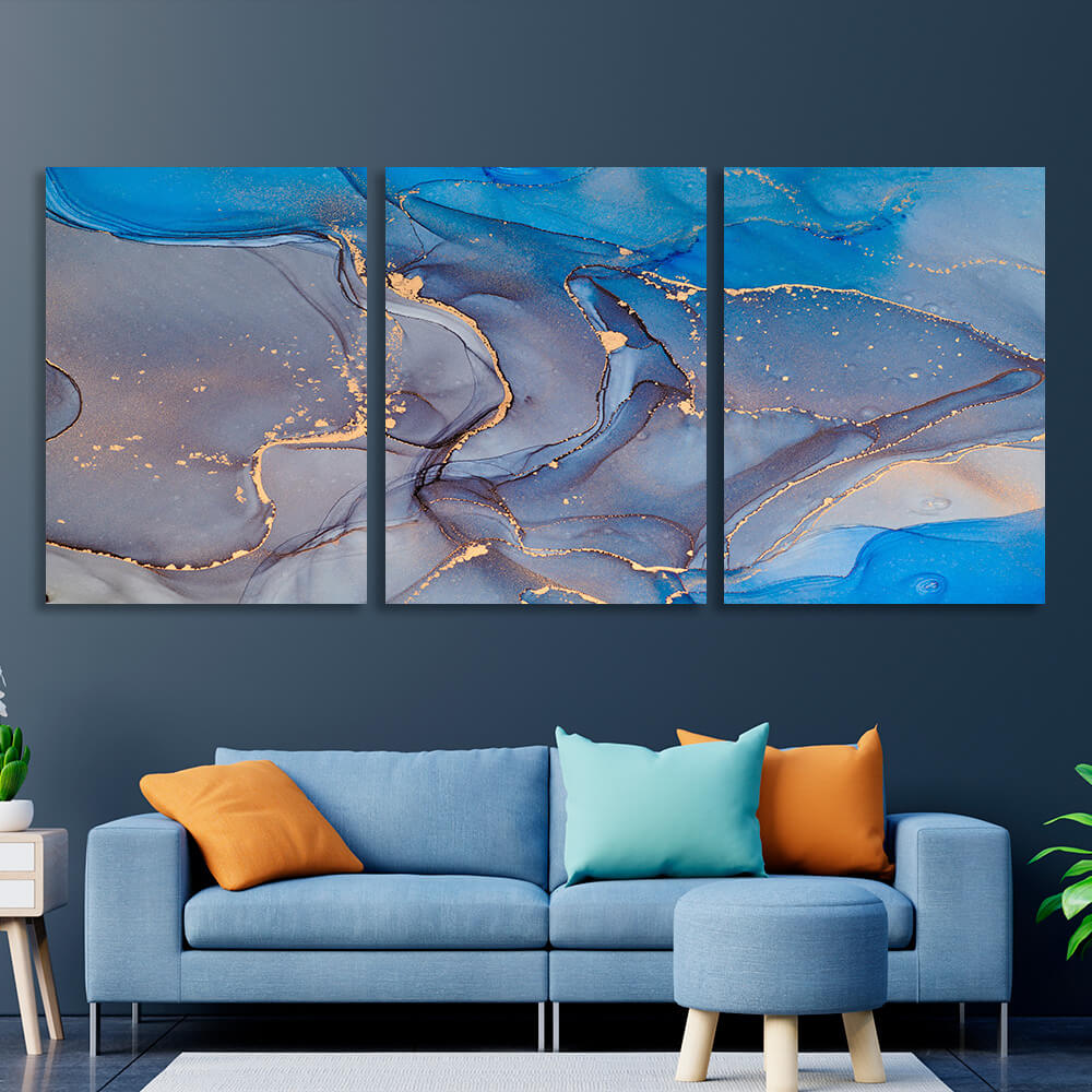 Modular abstract blue-gray Multi Panel Canvas Wall Art Print