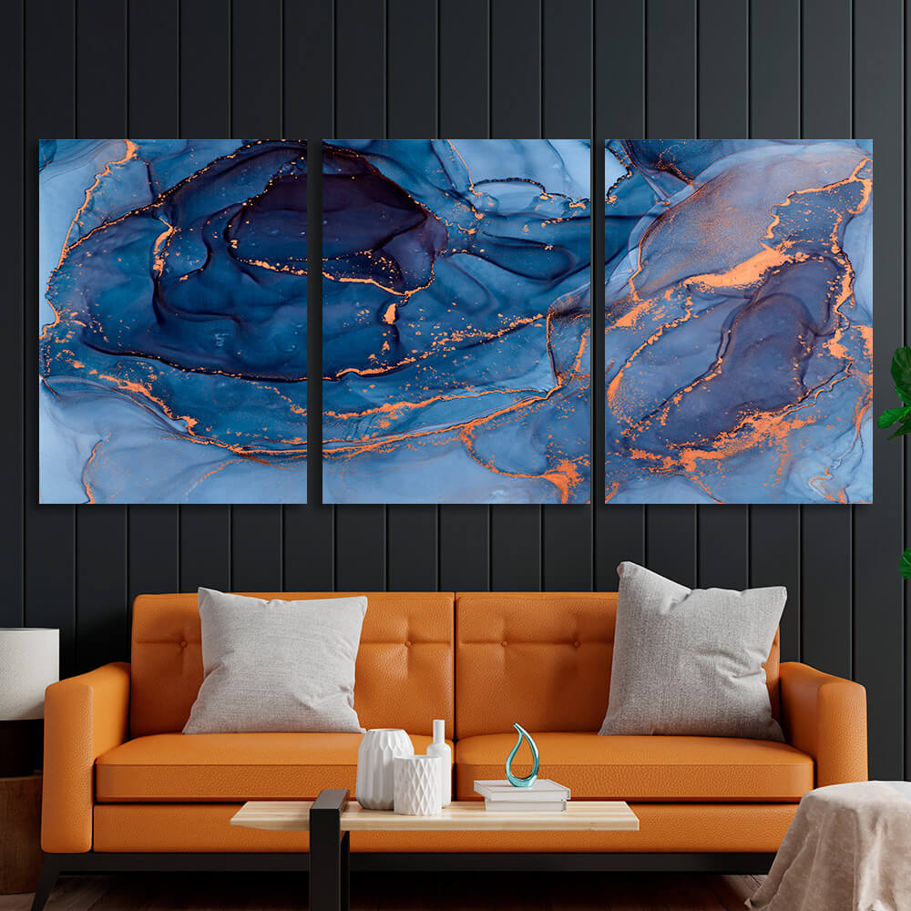 Modular navy blue abstract Multi Panel Canvas Wall Art Print