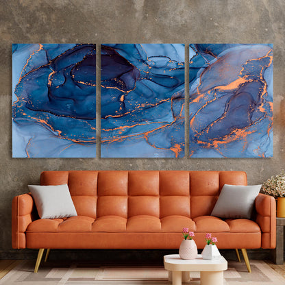 Modular navy blue abstract Multi Panel Canvas Wall Art Print