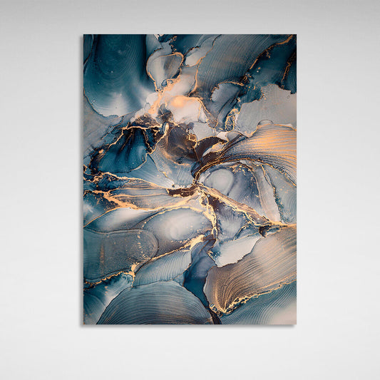 Dark blue tones with gold elements Abstraction Canvas Wall Art Print