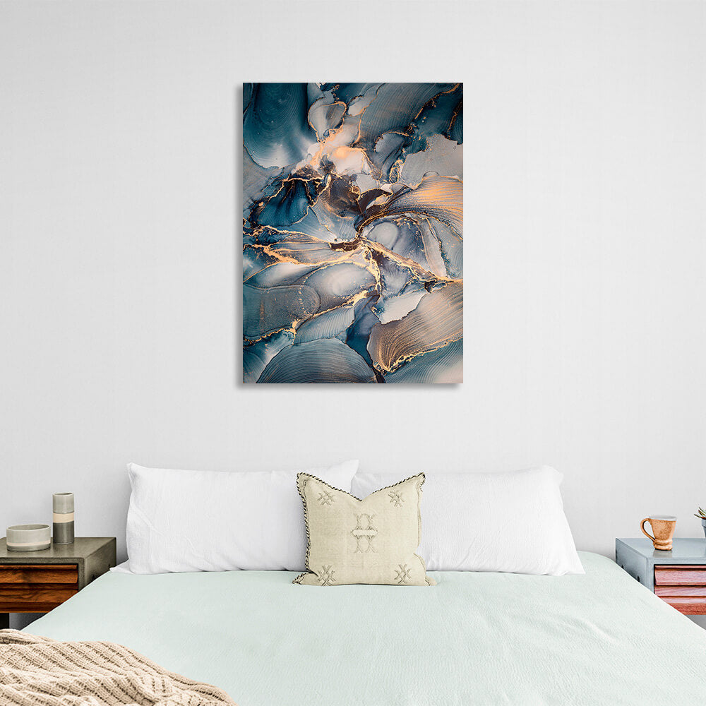 Dark blue tones with gold elements Abstraction Canvas Wall Art Print