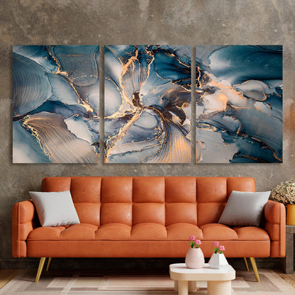 Modular gray-blue abstract with gold elements Multi Panel Canvas Wall Art Print