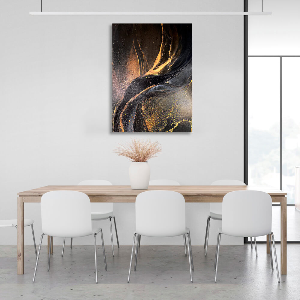 Black and brown abstract with gold Abstraction Canvas Wall Art Print