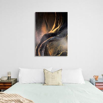 Black and brown abstract with gold Abstraction Canvas Wall Art Print