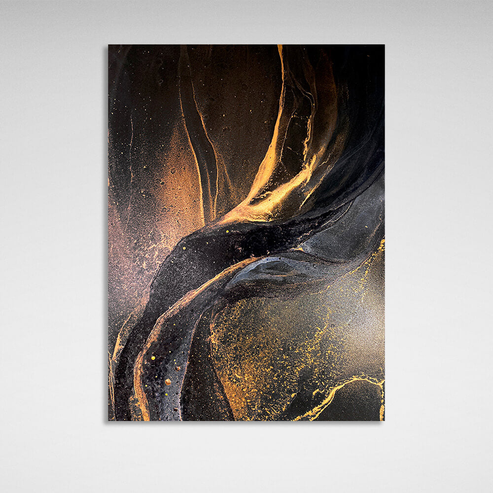 Black and brown abstract with gold Abstraction Canvas Wall Art Print