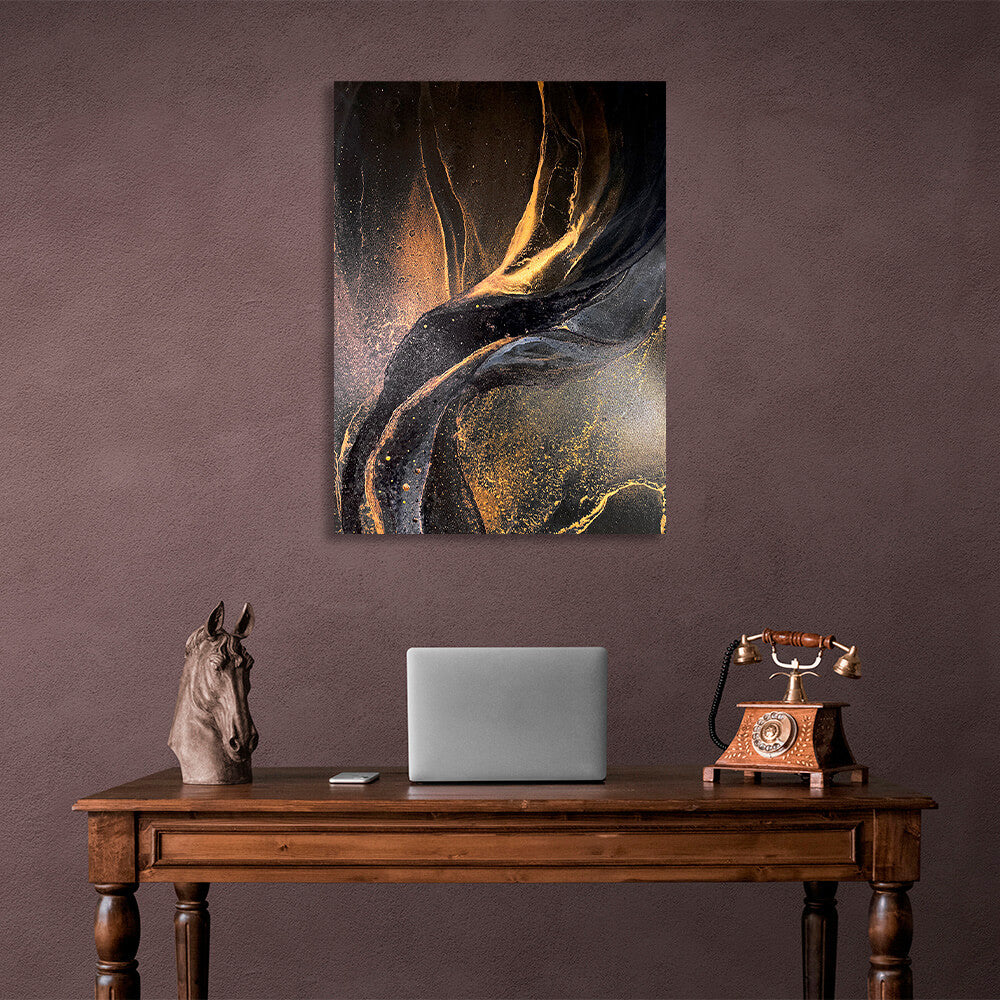 Black and brown abstract with gold Abstraction Canvas Wall Art Print