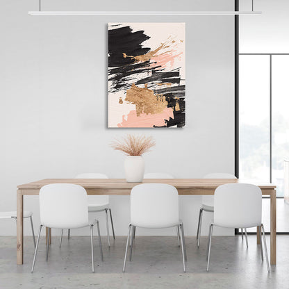 Strokes of black and pink tones with goldAbstraction Canvas Wall Art Print