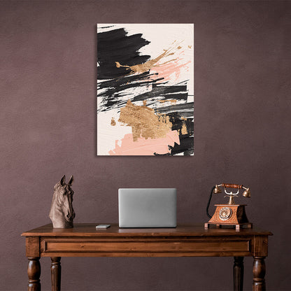 Strokes of black and pink tones with goldAbstraction Canvas Wall Art Print