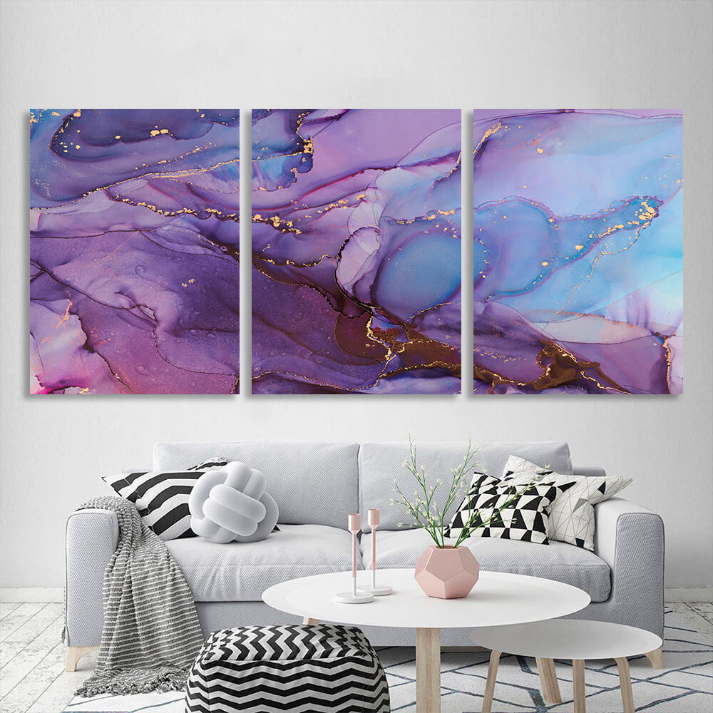 Modular pink and purple abstract Multi Panel Canvas Wall Art Print