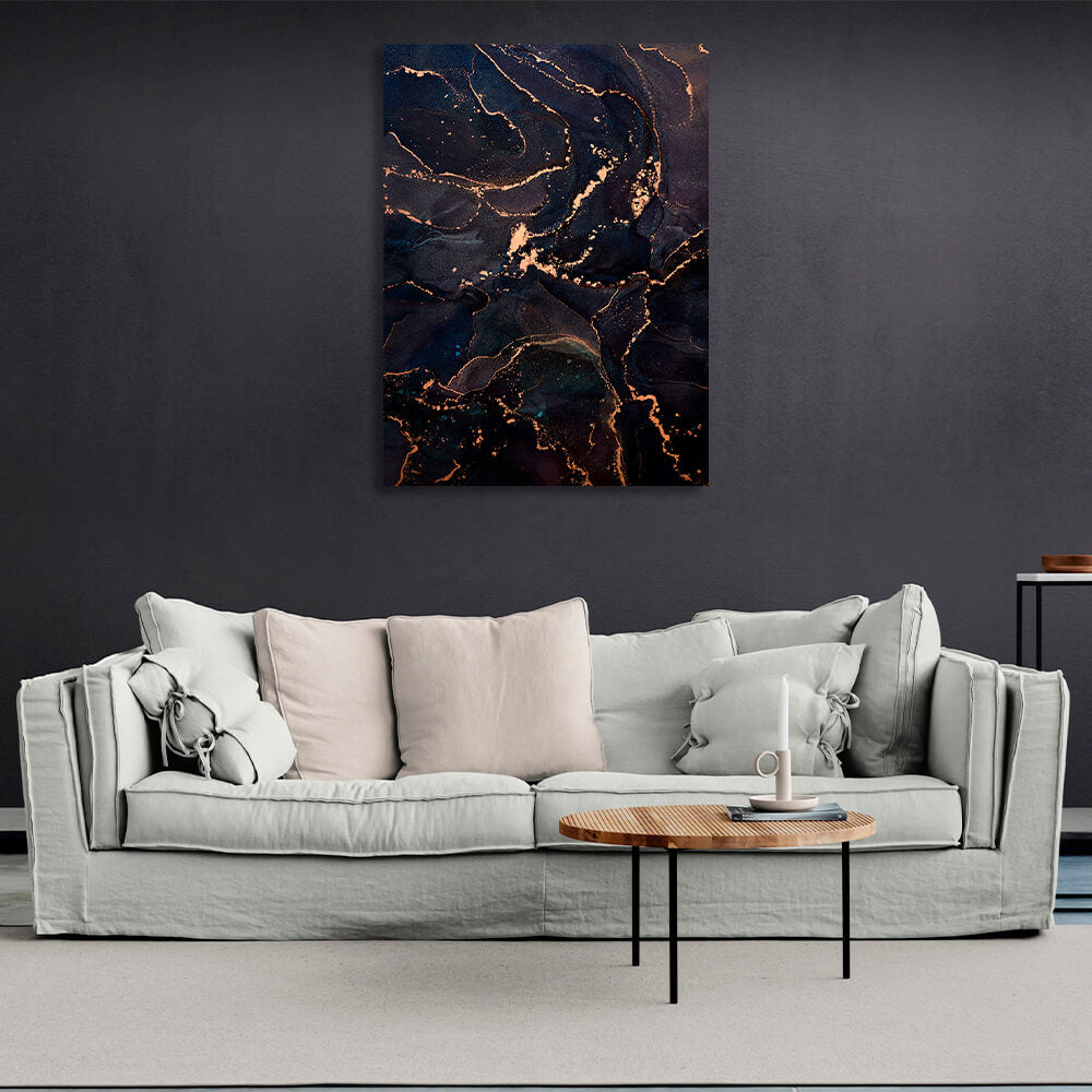 Dark blue and gold Abstraction Canvas Wall Art Print