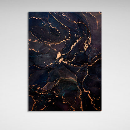 Dark blue and gold Abstraction Canvas Wall Art Print