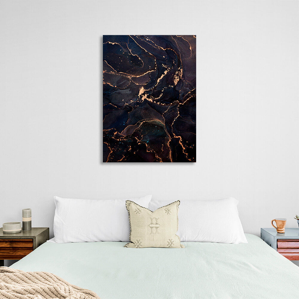 Dark blue and gold Abstraction Canvas Wall Art Print