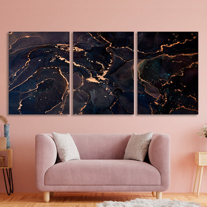 Modular dark abstract with gold elements Multi Panel Canvas Wall Art Print