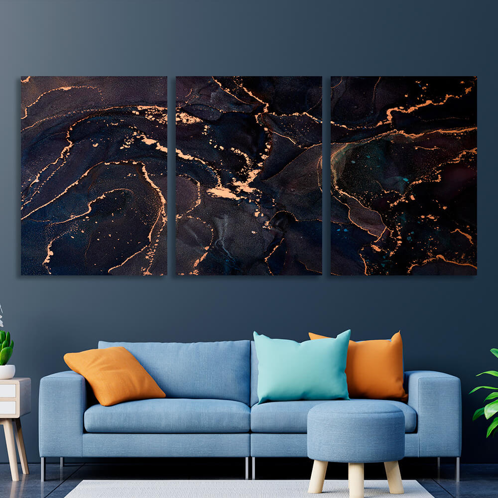 Modular dark abstract with gold elements Multi Panel Canvas Wall Art Print