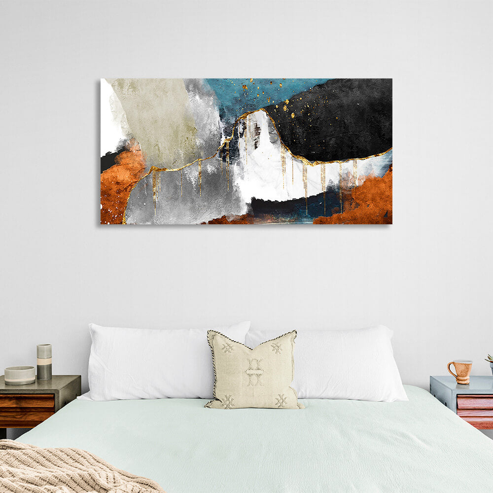 Black with gray and orange colors with gold Abstraction Canvas Wall Art Print