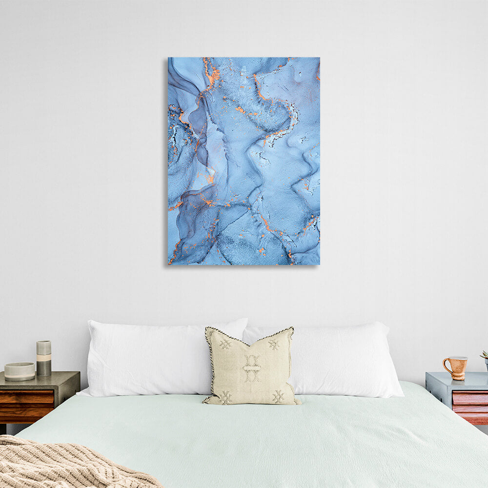 Blue abstract with gold Abstraction Canvas Wall Art Print