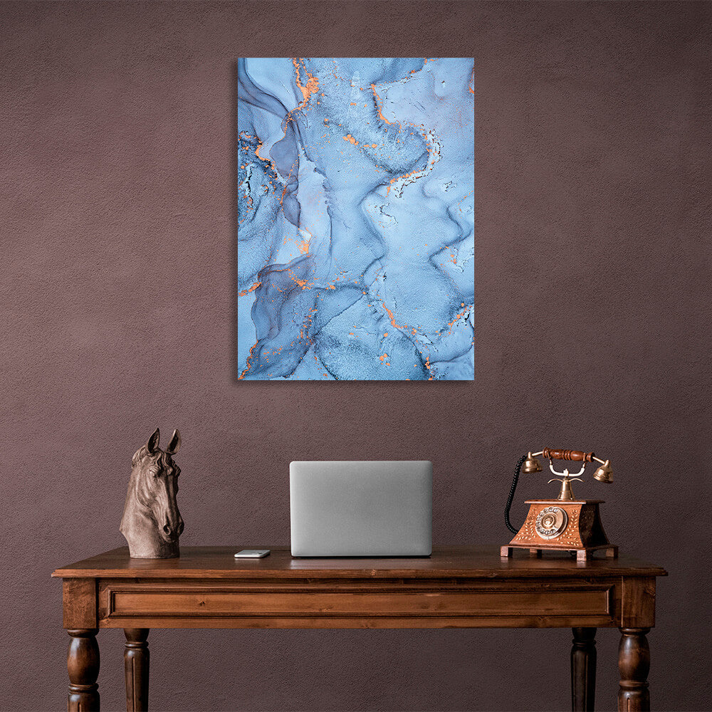 Blue abstract with gold Abstraction Canvas Wall Art Print