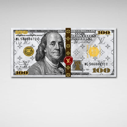 100 dollars White Franklin LV white Inspirational Canvas Wall Art Print