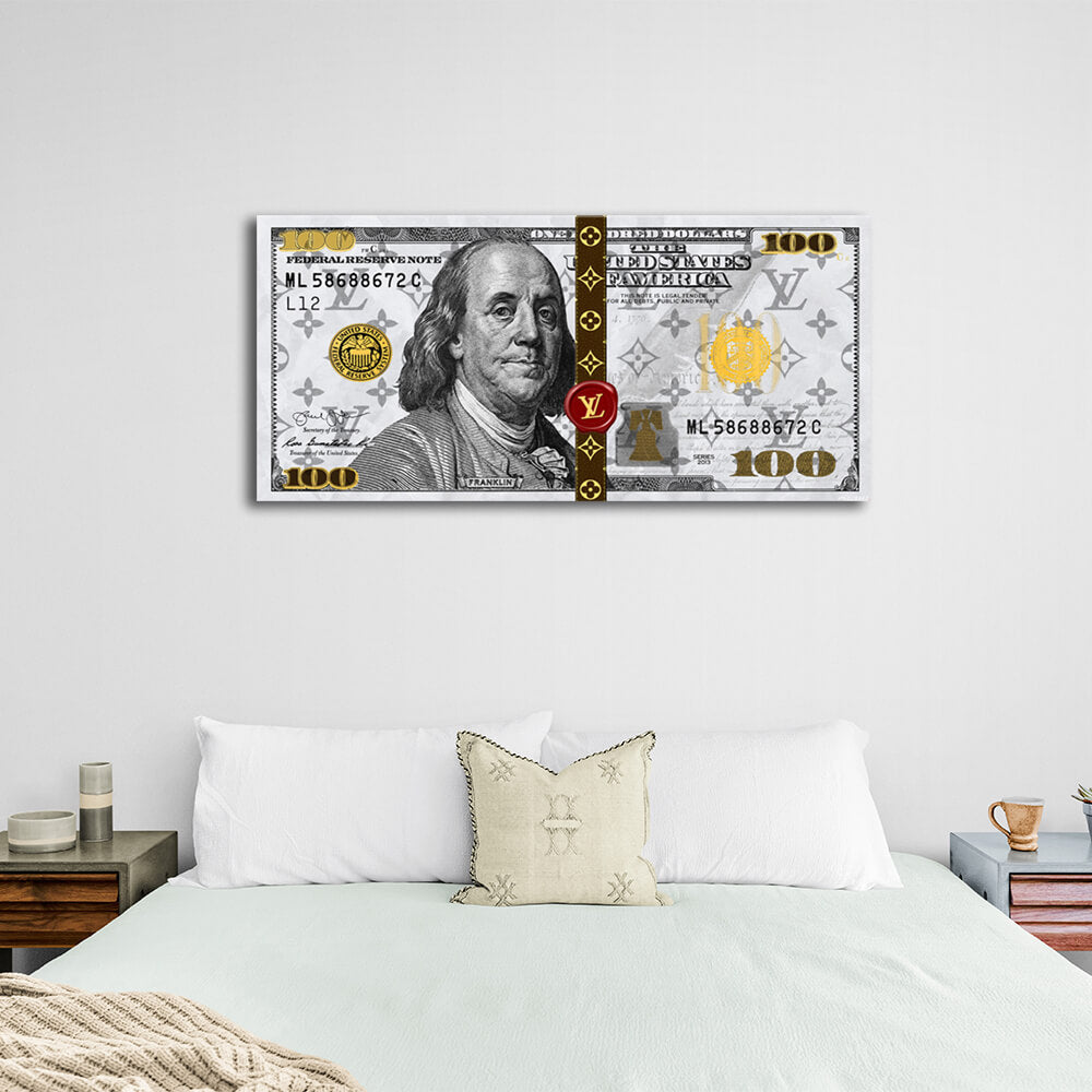 100 dollars White Franklin LV white Inspirational Canvas Wall Art Print