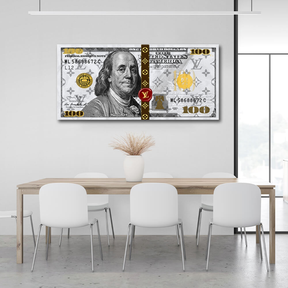 100 dollars White Franklin LV white Inspirational Canvas Wall Art Print