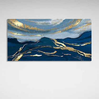 Blue-Navy and gold Abstraction Canvas Wall Art Print