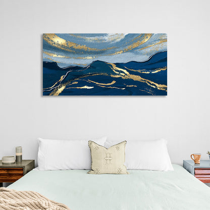 Blue-Navy and gold Abstraction Canvas Wall Art Print