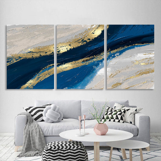 Modular blue-gray abstract with gold elements Multi Panel Canvas Wall Art Print