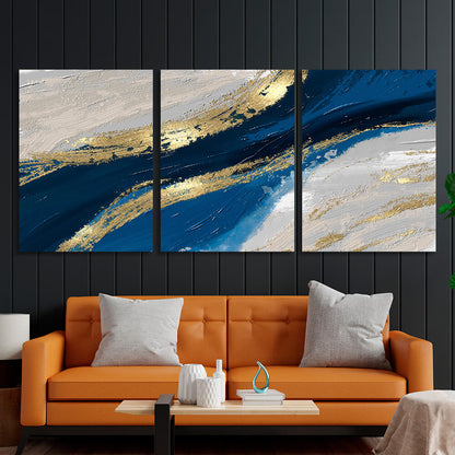 Modular blue-gray abstract with gold elements Multi Panel Canvas Wall Art Print